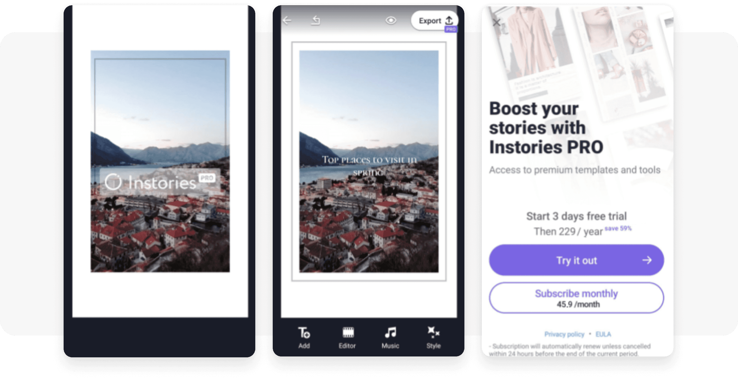 In-app example from Instories