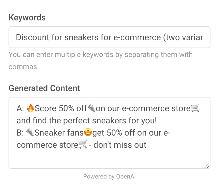 AI-generated messages for A/B testing