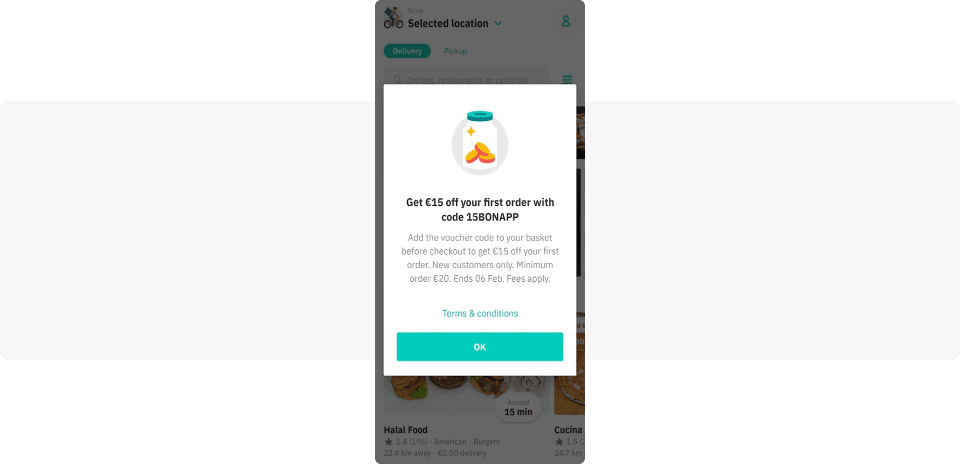 Message to increase average order value - Deliveroo food delivery app