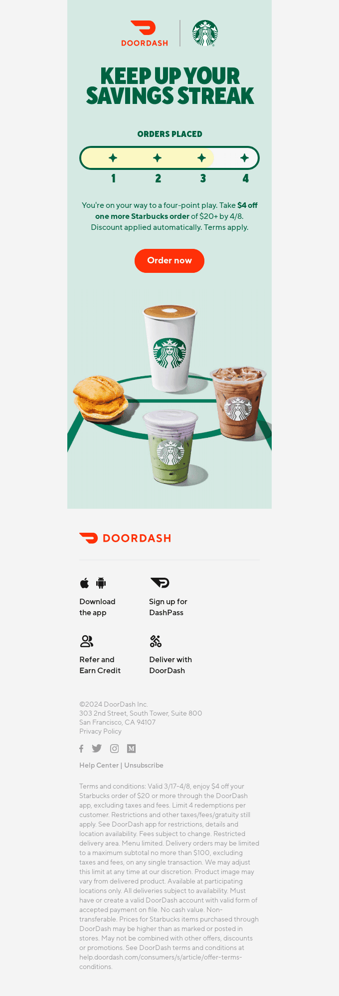 DoorDash’s loyalty program email example
