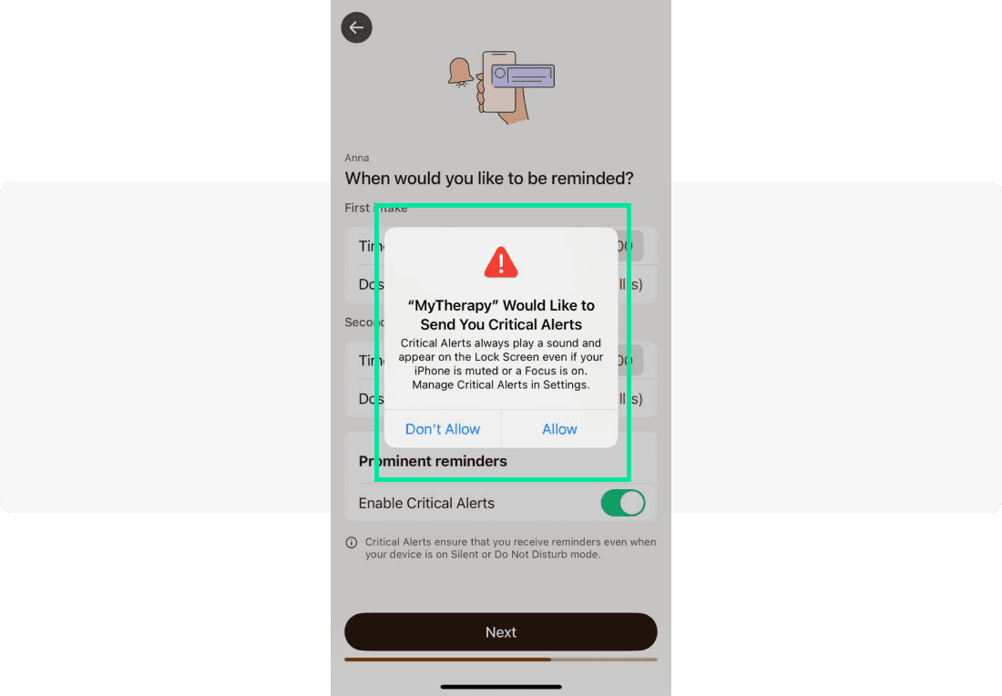 MyTherapy app opt-in example