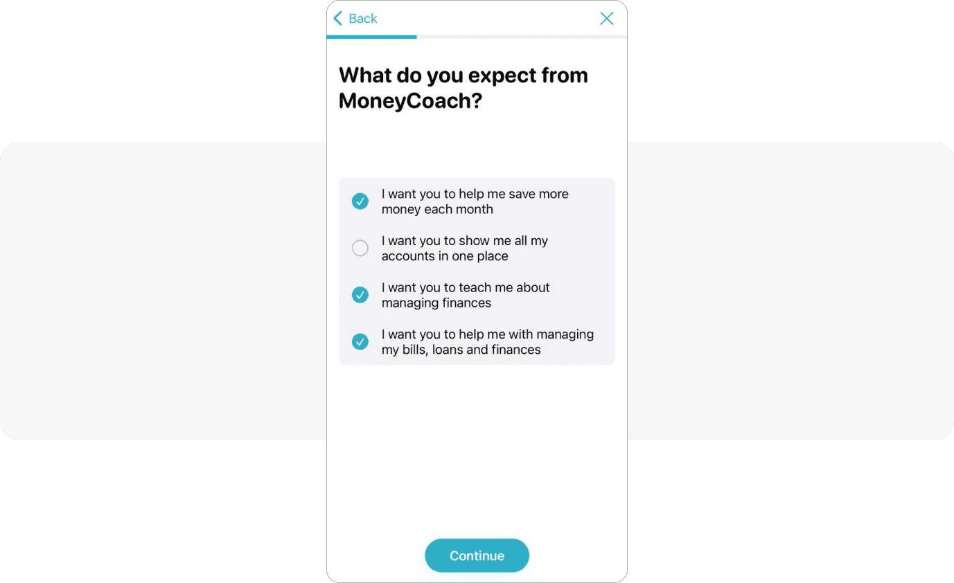 MoneyCoach user questionnaire example