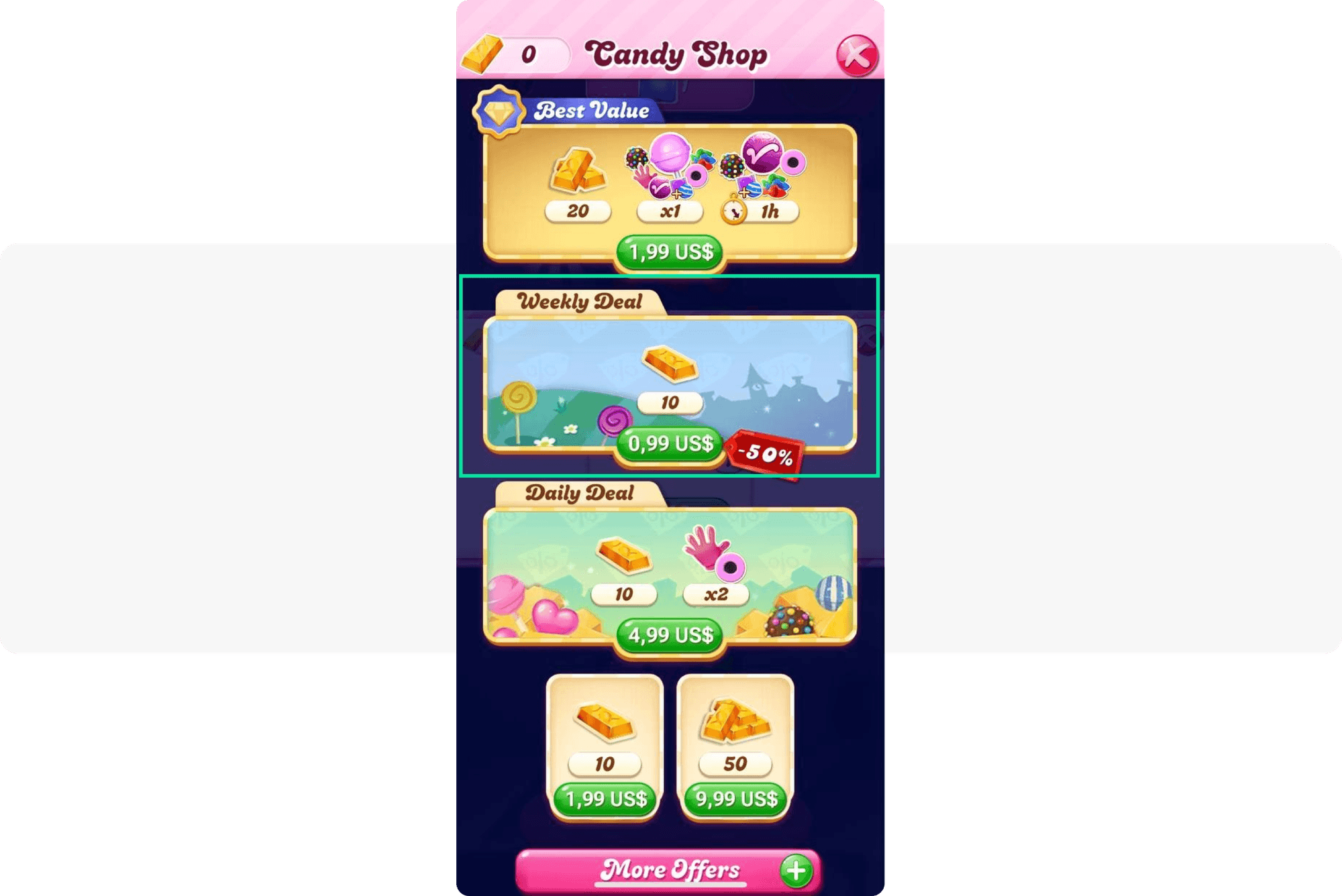 Candy Crash in-app purchase prompt example