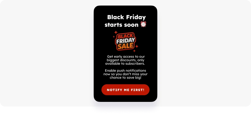Opt-in request Black Friday in-app message