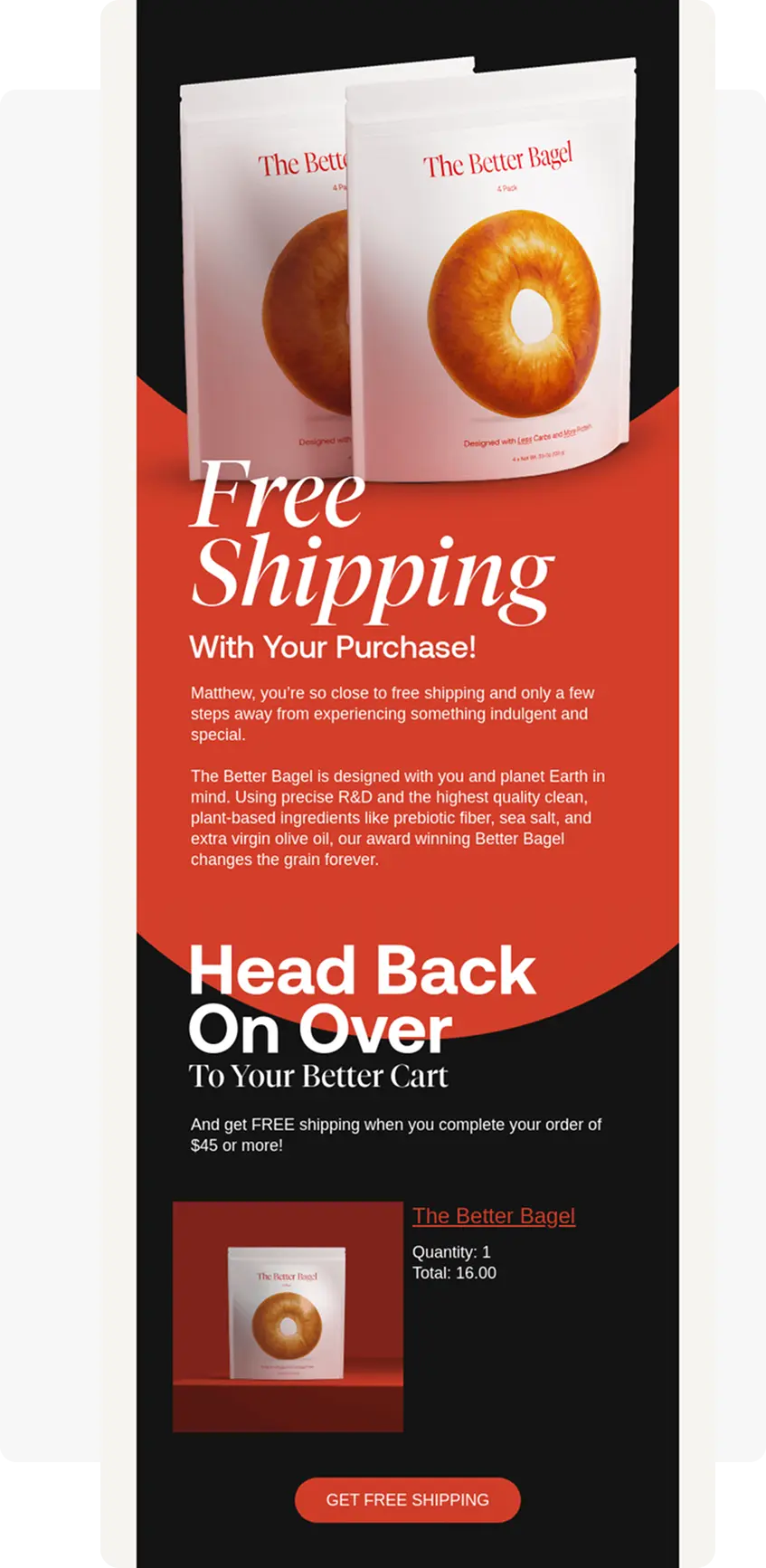 Free shipping abandoned cart email example