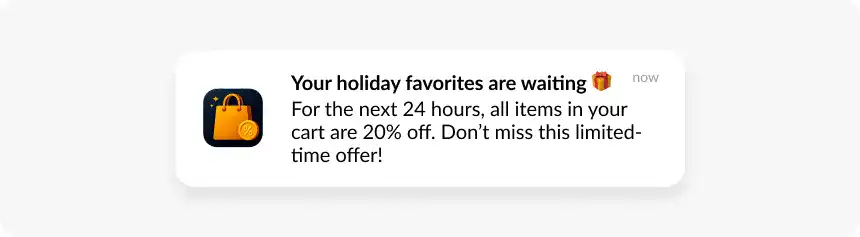 Seasonal sale abandoned cart notitifcation example