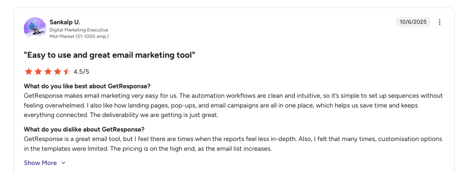 GetResponse customer engagement tool review