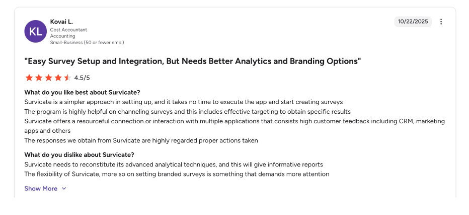 Survicate customer engagement tool review